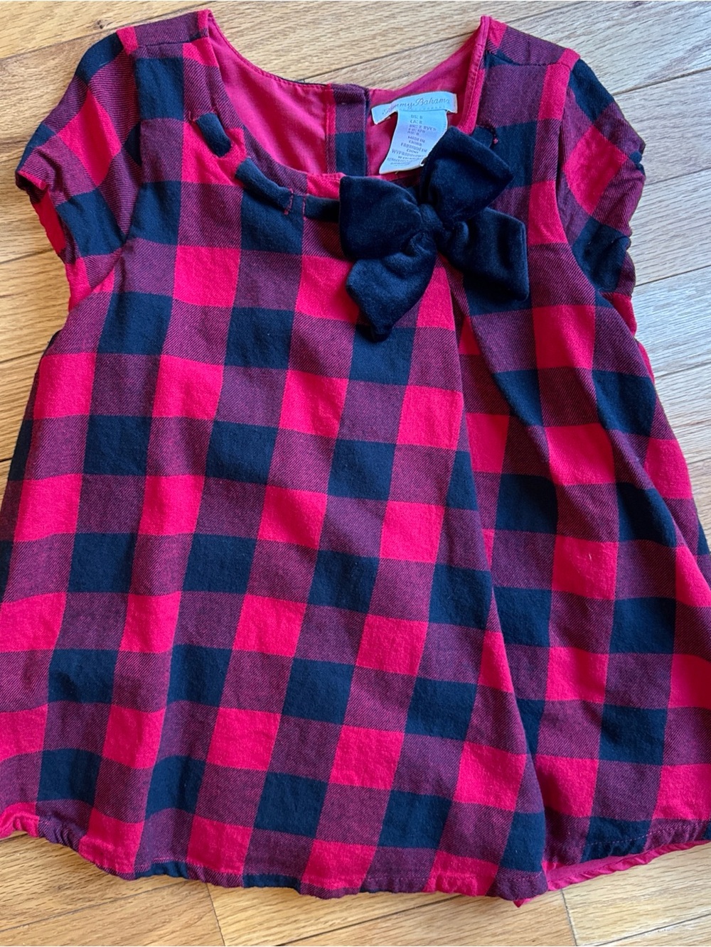 Tommy Bahama Girls Red and Black Plaid Bow Top